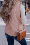 Pink Fleece Lined Quilted Vest Coats-Outerwear-MomFashion