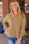 Brown Crinkle Textured Loose Henley Top-Tops-MomFashion