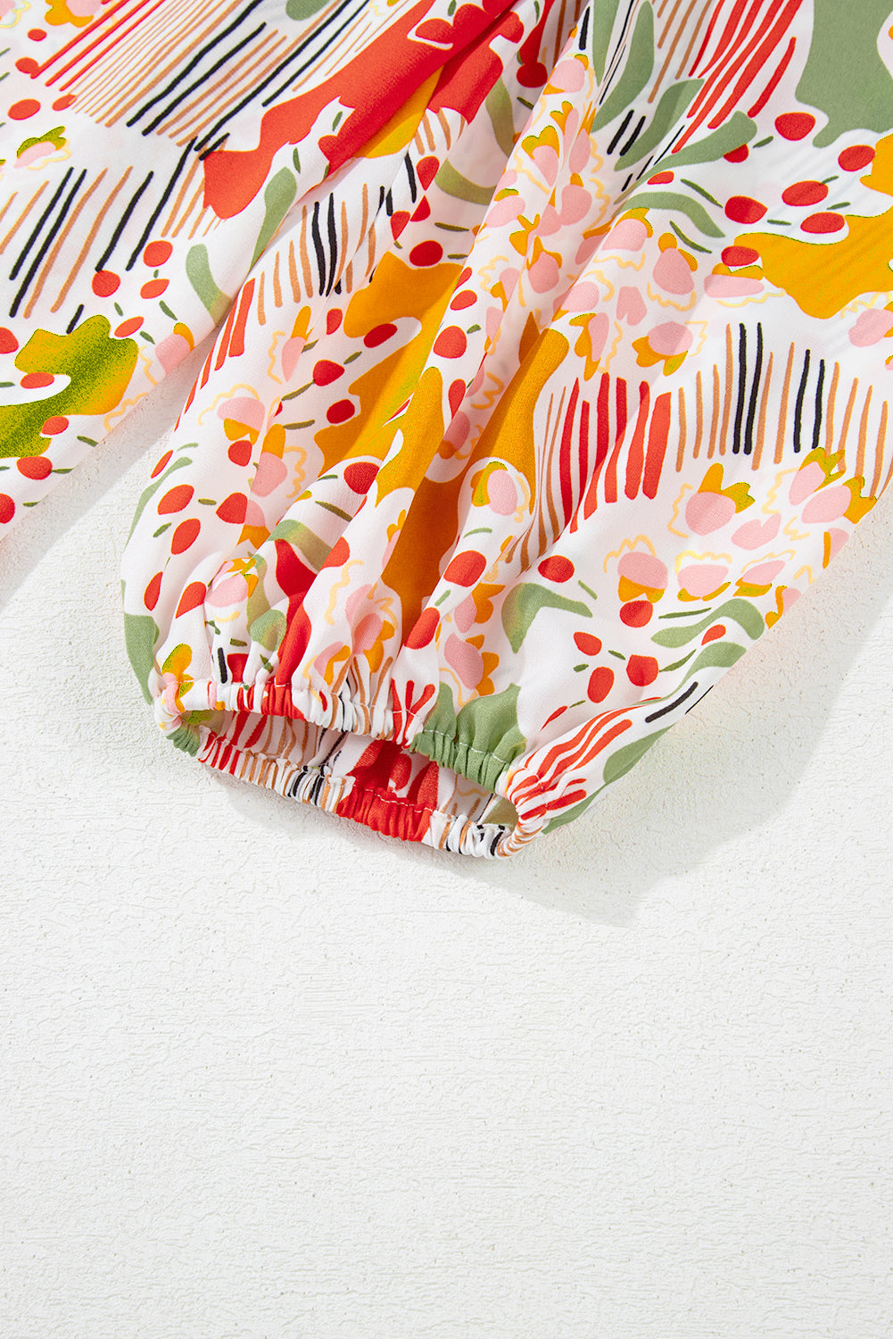 Orange Printed Floral Abstract Print Frilled V Neck Plus Size Blouse-Plus Size-MomFashion