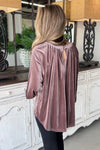 Rose Tan Button Keyhole Back Velvet Swing Top-Tops-MomFashion