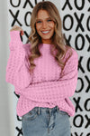 Pink Crochet Knit Drop Shoulder Sweater-Sweaters & Cardigans/Sweaters-MomFashion