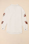 Beige Bubble Gum Texture Sequined Football Shacket-Outerwear-MomFashion