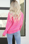 Dark Pink Colorful Spots Knitted V Neck Casual Sweater-Tops-MomFashion