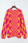 Multicolor Open Front Mixed Checkered Pattern Knit Cardigan-Tops-MomFashion