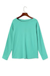 Green Solid Color Patchwork Long Sleeve Top-Tops-MomFashion