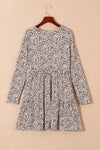 Leopard Animal Print Tiered Long Sleeve Dress-Dresses-MomFashion