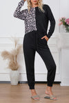 Black Contrast Leopard Long Sleeve Pullover and Joggers Outfit-Loungewear-MomFashion