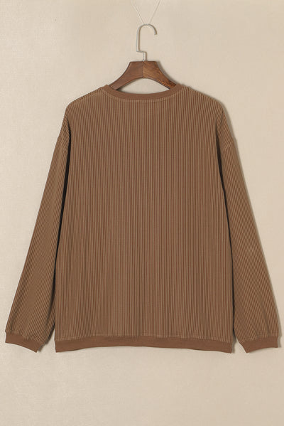 Khaki You Are Loved Print Corduroy Sweatshirt-Tops-MomFashion