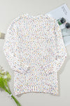 White Confetti Rib Knit Long Sleeve Cardigan-Sweaters & Cardigans/Cardigans-MomFashion