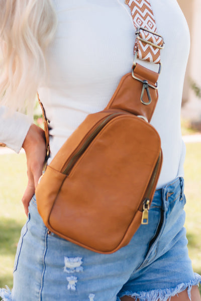 Brown Faux Leather Zipped Crossbody Chest Bag-Shoes & Bags-MomFashion