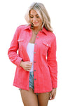 Pink Buttoned Flap Pocket Corduroy Jacket-Outerwear-MomFashion