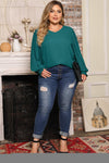 Green Pleated Bubble Sleeve Plus Size Blouse-Plus Size-MomFashion