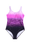 Purple Gradient Criss Cross Back One Piece Swimsuit-Swimwear-MomFashion