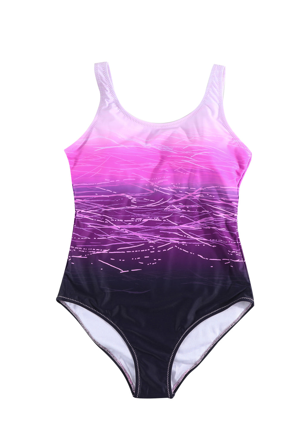 Purple Gradient Criss Cross Back One Piece Swimsuit-Swimwear-MomFashion