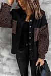 Black Contrast Leopard Denim Jacket-Outerwear-MomFashion