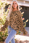 Leopard V Neck Ruffled Cuffs Loose Blouse-Tops-MomFashion