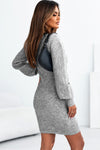 Gray V Neck Bodycon Sweater Dress-Dresses-MomFashion