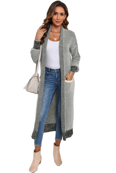 Gray Textured Knit Pocketed Duster Cardigan-Tops-MomFashion