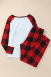 Fiery Red Plaid Merry Christmas Graphic Loungewear Set-Loungewear-MomFashion