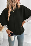 Black Mock Neck Batwing Short Sleeve Knit Sweater-Tops-MomFashion