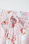 Pink Santa Claus Striped Print Loose Fit Two Piece Lounge Set-Loungewear & Sleepwear/Loungewear-MomFashion