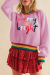 Bonbon Merry & Bright Colorful Stripes Trim Sweater-Tops-MomFashion