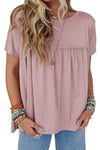 Light Pink Ruffled Trim Loose Babydoll Tee-Tops-MomFashion