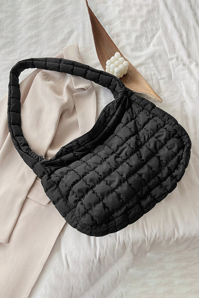 Black Quilted Zipper Large Shoulder Bag-Shoes & Bags-MomFashion