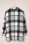 Gray Plaid Print Buttoned Shirt Jacket-Outerwear-MomFashion