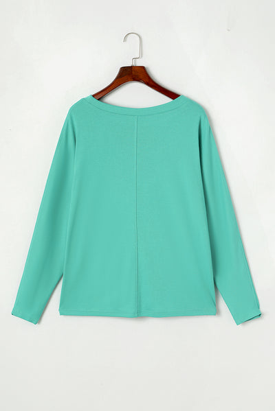 Green Solid Color Patchwork Long Sleeve Top-Tops-MomFashion