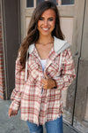 Multicolour Plaid Flap Pocket Hooded Raw Hem Jacket-Outerwear-MomFashion