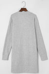 Light Gray Thermal Waffle Knit Pocketed Cardigan-Tops-MomFashion