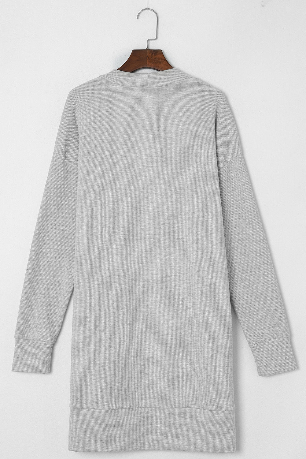 Light Gray Thermal Waffle Knit Pocketed Cardigan-Tops-MomFashion