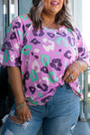 Purple Leopard Kiss Print Plus Size Short Sleeve Tee-Plus Size-MomFashion