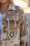 Brown Aztec Print Flap Pocket Button-up Jacket-Outerwear-MomFashion