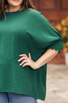 Green Smocked Wrist Shift Top-Tops-MomFashion