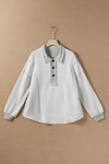 White Textured Side Pockets Buttoned Neckline Sweatshirt-Tops-MomFashion