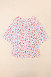 Pink Printed 3/4 Dolman Sleeve Plus Size Blouse-Plus Size-MomFashion