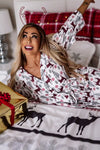 White Christmas Deer Printed Shirt and Shorts Lounge Set-Loungewear & Sleepwear/Sleepwear-MomFashion