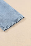 Sky Blue Light Wash Frayed Slim Fit High Waist Jeans-Bottoms-MomFashion