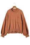 Orange Raw Edge Patch Pocket Exposed Seam Loose Sweater-Tops-MomFashion