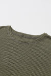 Green Waffle Knit High Slits Oversized Top-Tops-MomFashion