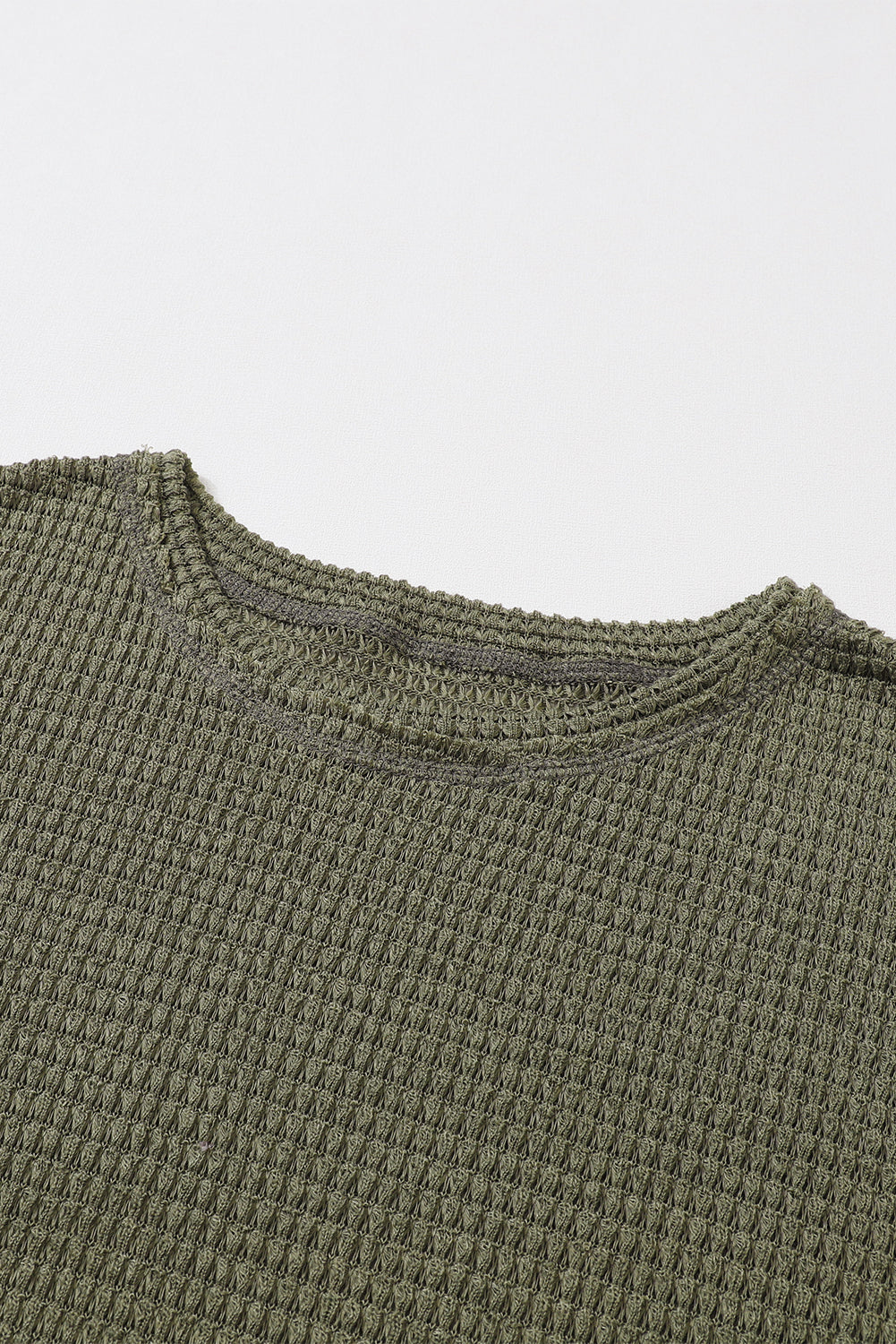 Green Waffle Knit High Slits Oversized Top-Tops-MomFashion