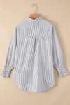 Smocked Cuffed Striped Boyfriend Shirt with Pocket-Tops-MomFashion