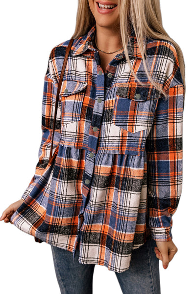 Multicolor Plaid Button Down Ruffled Shirt Jacket-Outerwear-MomFashion