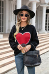 Black Heart Graphic Valentine Sweater-Tops-MomFashion