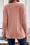 Rose Tan Rib Textured Henley Knit Top-Tops-MomFashion