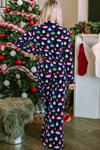 Navy Blue Colorful Christmas Lights Print Shirt and Pants Pajama Set-Loungewear & Sleepwear/Sleepwear-MomFashion