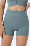 Sky Blue Textured Butt Lifting High Waist Yoga Shorts-Activewear-MomFashion