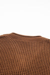 Coffee Pointelle Knit Button V Neck Drop Shoulder Sweater-Tops-MomFashion